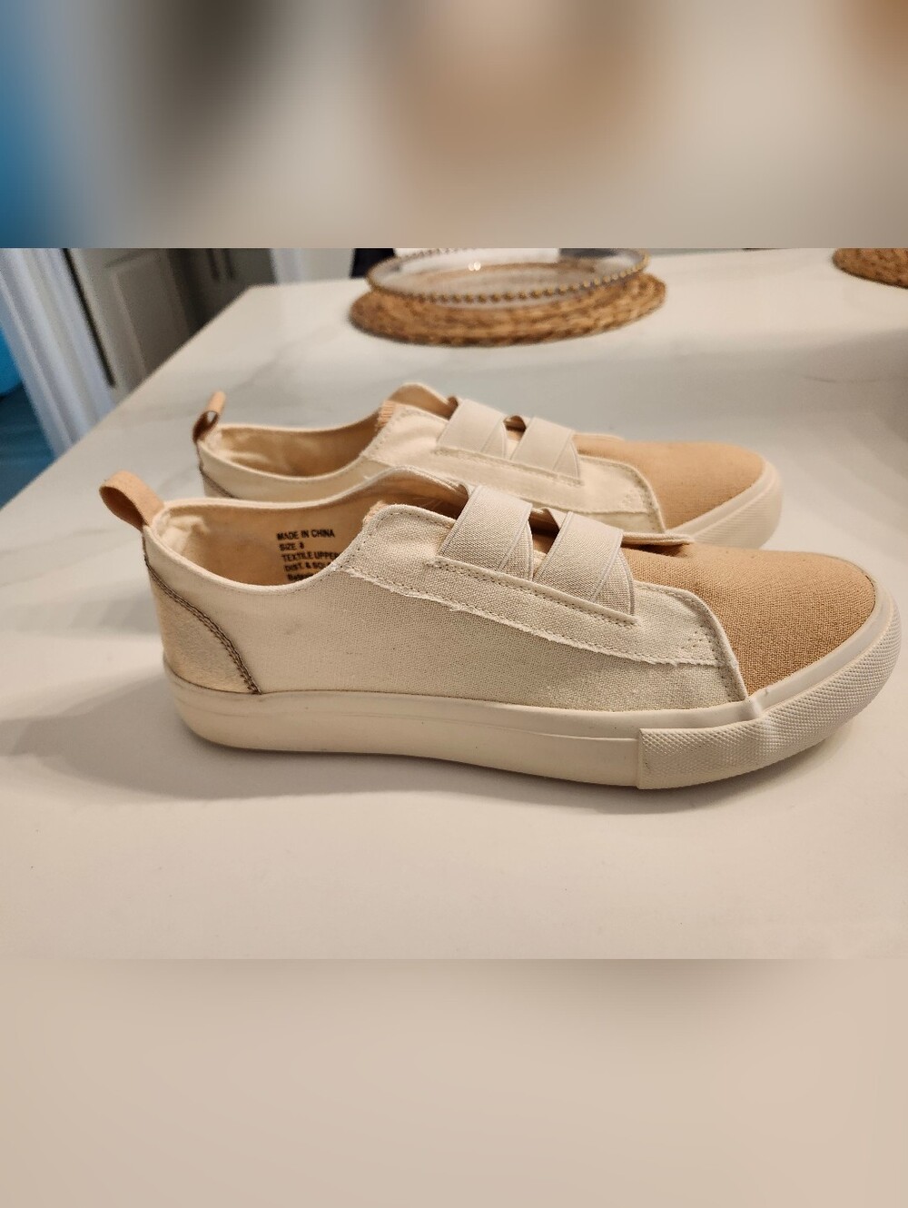 Sierra Neutral Canvas Slip-On Sneakers - Beige, Cream, Gold Sz 8